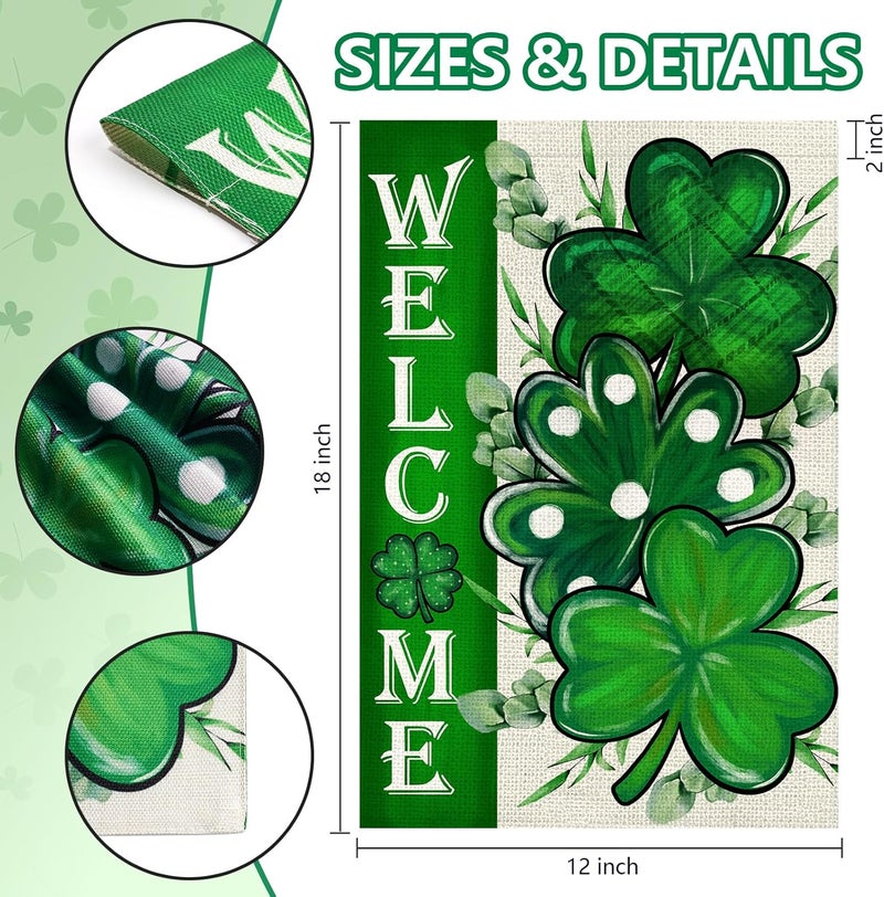Agroon St Patricks Day Shamrocks Garden Flag 12x18 Inch, Double Sided Green Clovers Welcome Flag for Yard Outdoor Decoration - Image 5